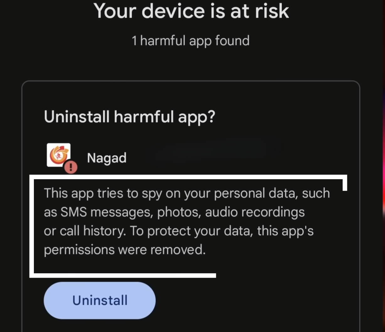 Nagad Harmfull app Playstore warning 
